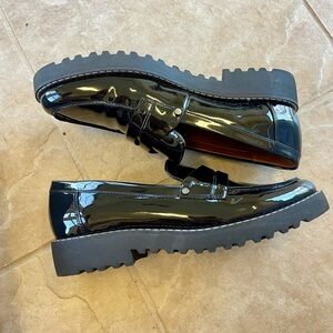Franco Sarto Black Patent Leather Lug Sole Loafers